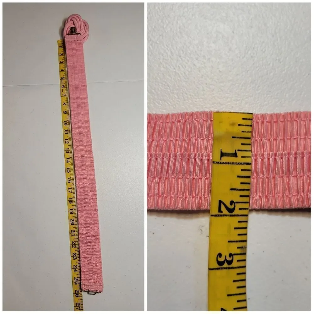 Vintage 80s Baby Pink Celtic Knot Rope Buckle Smocked Fabric Stretch Belt